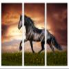 60 x 40 TOTAL - Black Stallion Horse Wall Art Canvas Print 3 panel split, Triptych Friesian Horse home wall decor view 2