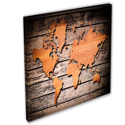 18 x 12 - Wood Style World Map. Canvas Print Wall Art