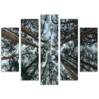 80 x 42 TOTAL - Cedars Trees Canvas Print Wall Art 5 Panel Diamond Split Abstreact Tree Forest Art Print