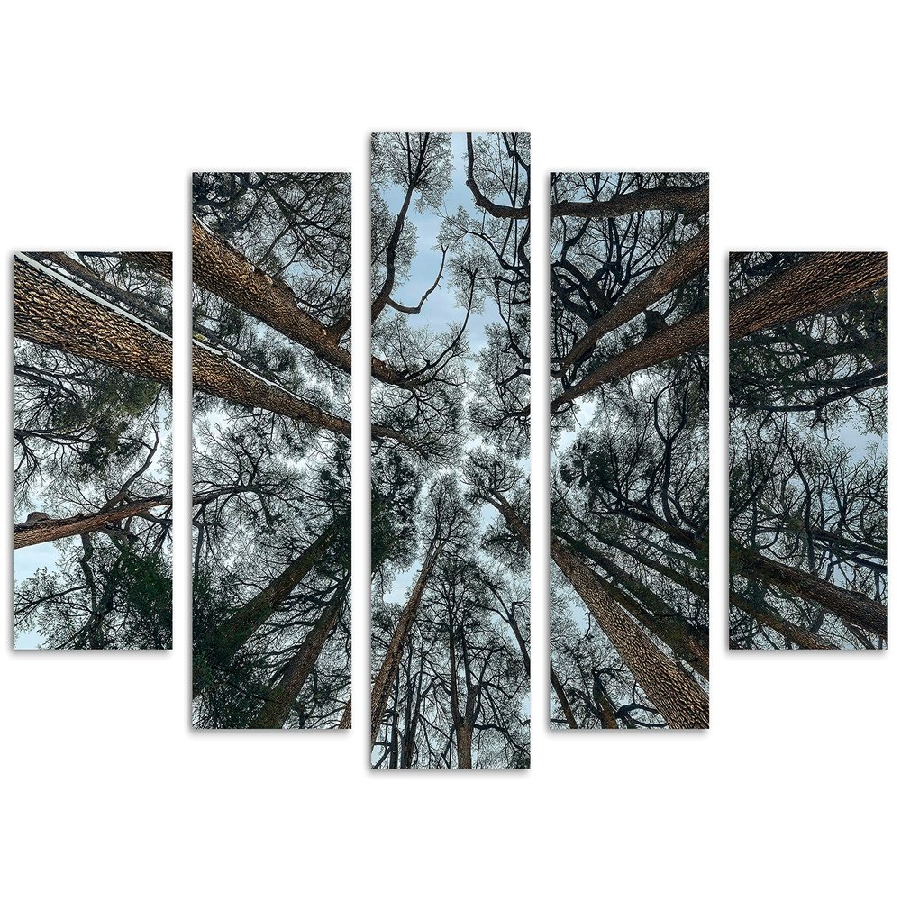80 x 42 TOTAL - Cedars Trees Canvas Print Wall Art 5 Panel Diamond Split Abstreact Tree Forest Art Print