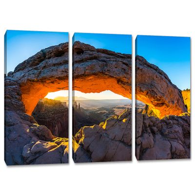 24 x 12 TOTAL - Mesa arch at sunrise Canvas Print Wall Art - 3 Panel Split, Triptych. Moab Utah home wall decor