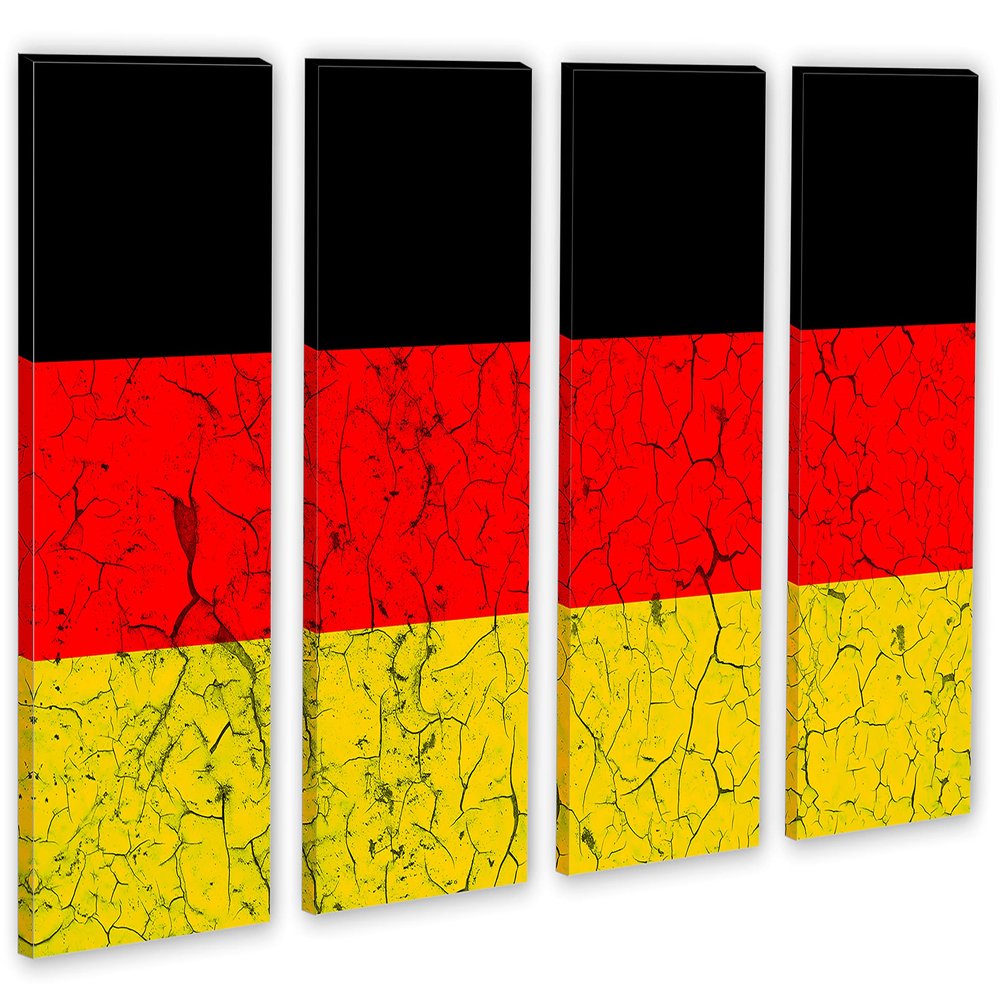 64 x 40 TOTAL - Germany Flag Canvas Print Wall Art cracked effect - 4 Panel Split. Country Flag home decor