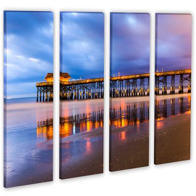 64 x 40 TOTAL - Cocoa Beach FL docks Canvas Print Wall Art - 4 Panel Split. Home Decor, wall decoration