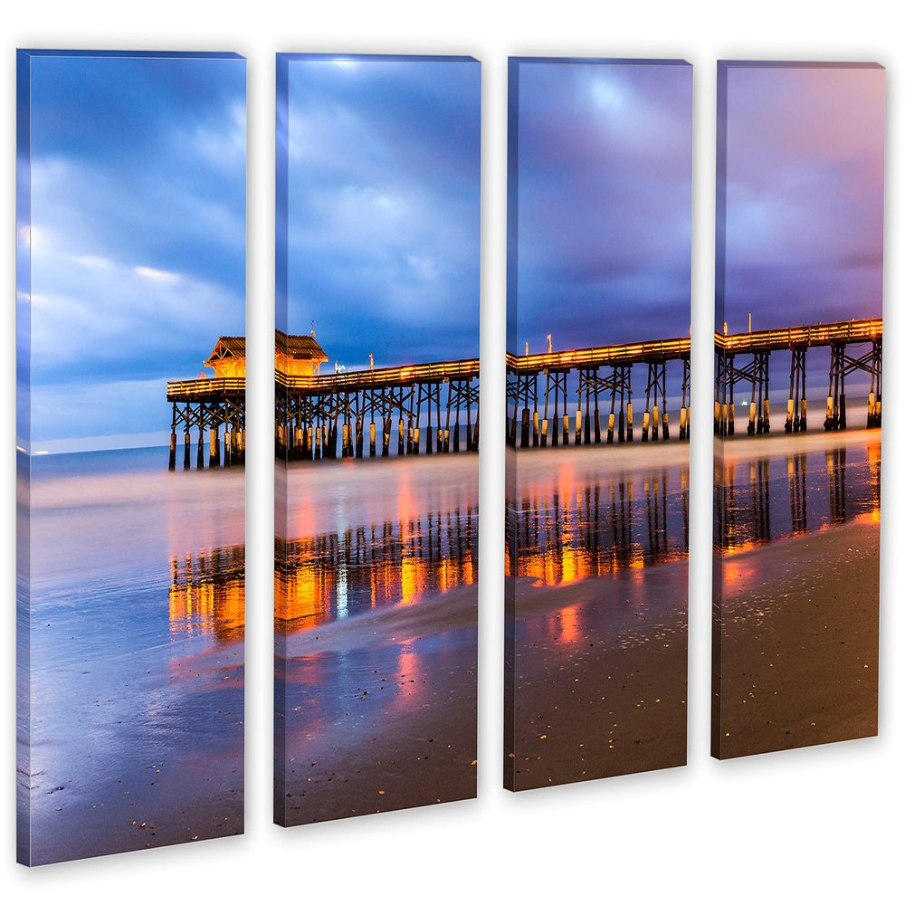 64 x 40 TOTAL - Cocoa Beach FL docks Canvas Print Wall Art - 4 Panel Split. Home Decor, wall decoration