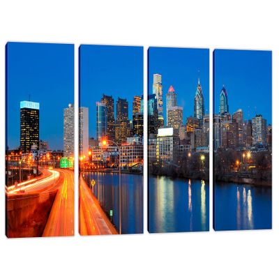 48 x 24 TOTAL - Philadelphia Center City Skyline Canvas Print - 4 Panel Split, Wall Art