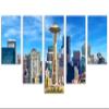 80 x 42 TOTAL - Seattle Skyline Canvas Print Wall Art blue skies 5 Panel Waterfall Split Seattle City, Washington view 1