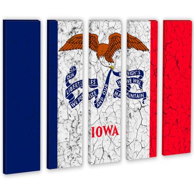75 x 50 TOTAL - Iowa Flag Canvas Print Wall Art crack effect 5 Panel Split. State Flag Home decor