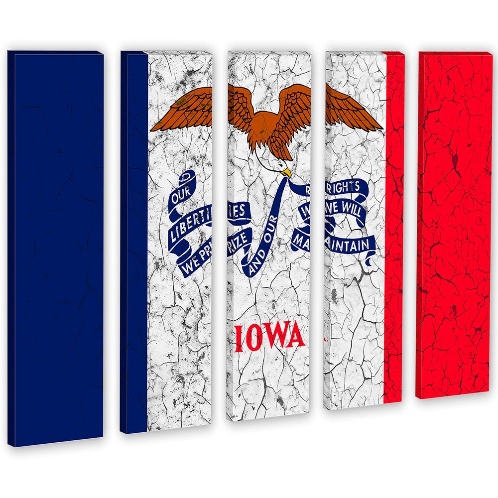 75 x 50 TOTAL - Iowa Flag Canvas Print Wall Art crack effect 5 Panel Split. State Flag Home decor