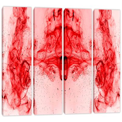 64 x 40 TOTAL - Red Smoke & Dots Abstract Wall Art Canvas Print - 4 Panel Split. Abstract Smoke Art Print