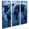 60 x 40 TOTAL - Blue World Map Canvas Print Wall Art. 3 Panel Split, Triptych Abstract decor art for room decoration view 1