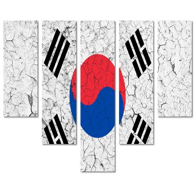 80 x 42 TOTAL - South Korea Flag Canvas Print Wall Art cracked effect - 5 Panel Waterfall Split. Country Flag decor
