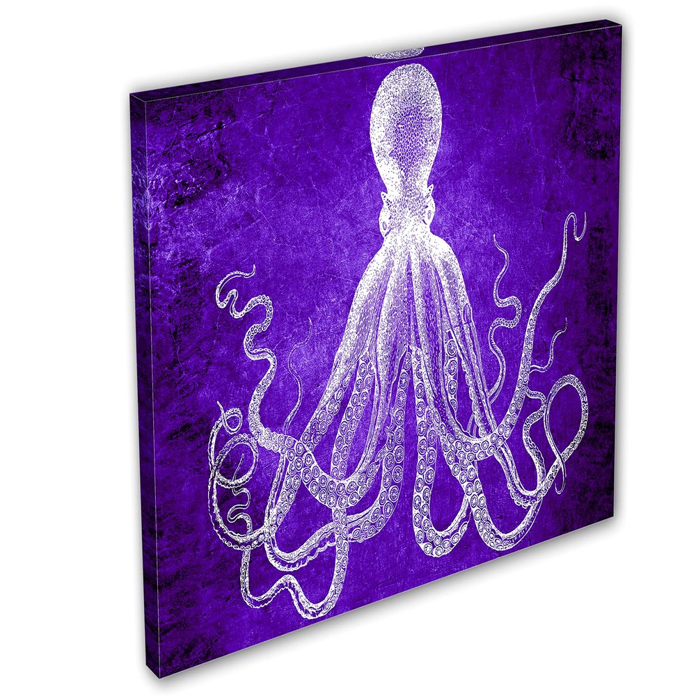 18 x 12 - Lord Bodner Octopus Canvas Print Wall Art, Purple, Kraken Room wall decor