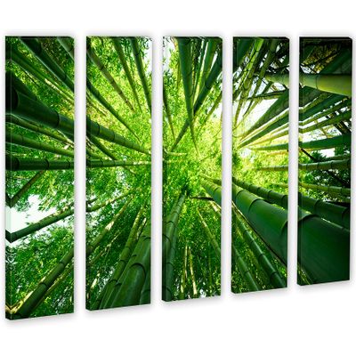 60 x 40 TOTAL - Green Bamboo Trees Wall Art Canvas Print 5 Panel Split, home decor, house wall decor