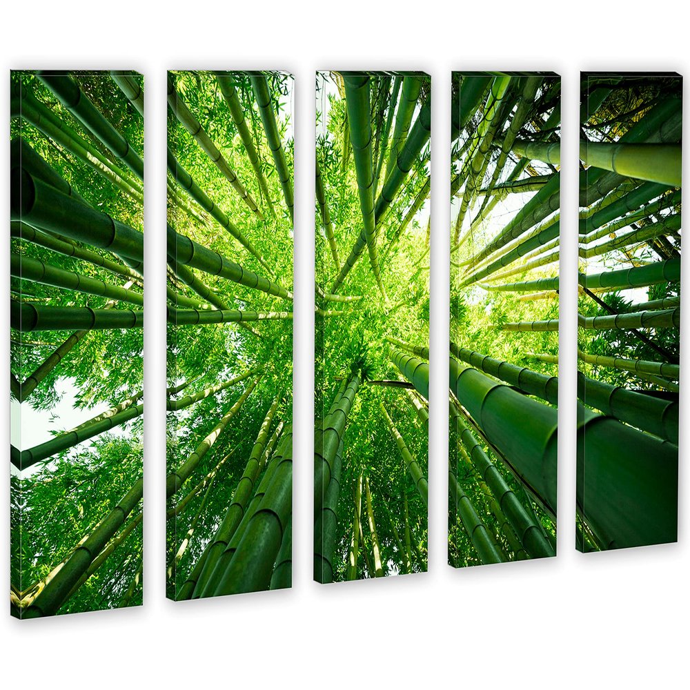 60 x 40 TOTAL - Green Bamboo Trees Wall Art Canvas Print 5 Panel Split, home decor, house wall decor