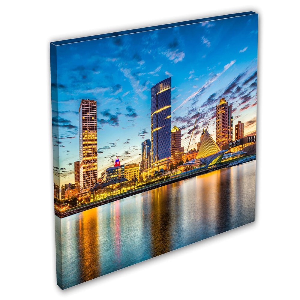 24 x 16 - Milwaukee, WI Skyline Canvas Print Wall Art blue skies Minwaukee, Wisconsin