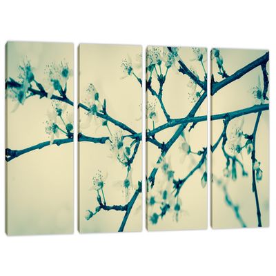 120 x 60 TOTAL - Feded Cherry Tree Blossom, Zen Canvas Print. 4 Panel Split Wall Art