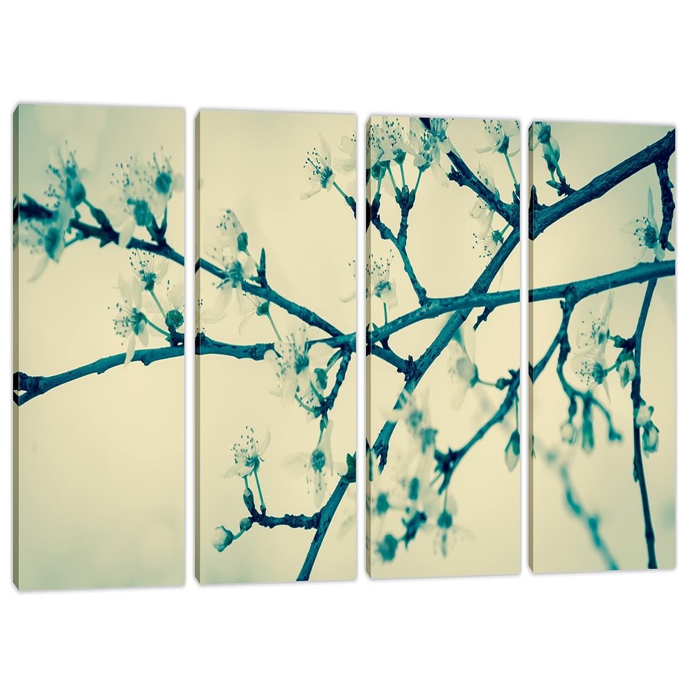 120 x 60 TOTAL - Feded Cherry Tree Blossom, Zen Canvas Print. 4 Panel Split Wall Art