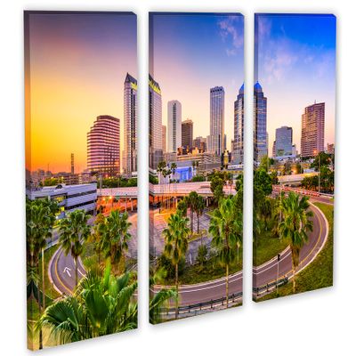 60 x 40 TOTAL - Tampa FL Skyline Canvas Print Wall Art 3 Panel Split, Triptych - Home wall decor interior design