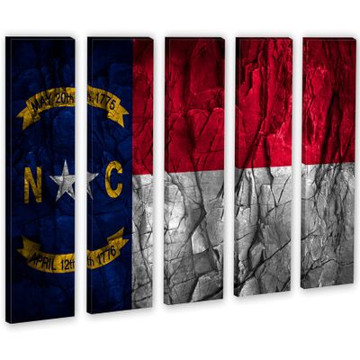 90 x 60 TOTAL - North Carolina State Flag Canvas Print Wall Art stone effect 5 Panel Split, Flag Home decor