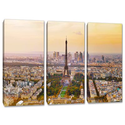 72 x 36 TOTAL - Paris, France Eiffel Tower Split Canvas Print. 3 panel, Triptych Wall Art room decor interior design