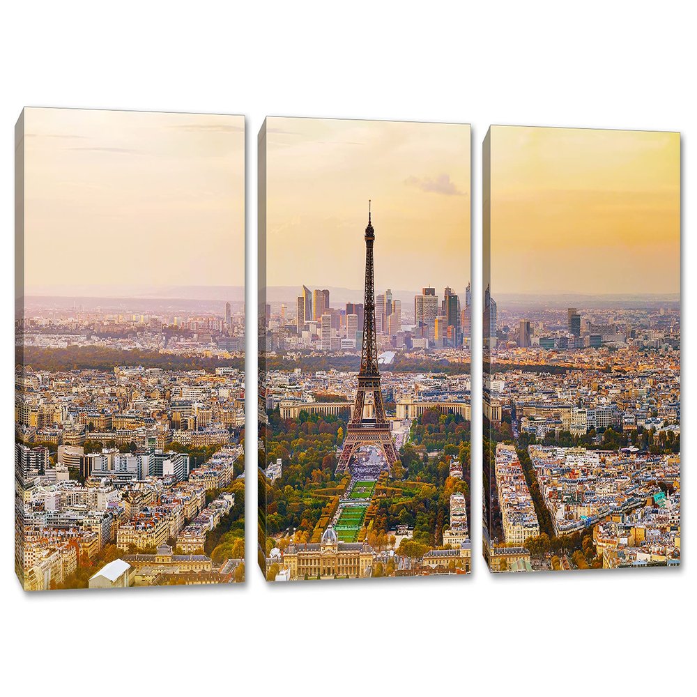 72 x 36 TOTAL - Paris, France Eiffel Tower Split Canvas Print. 3 panel, Triptych Wall Art room decor interior design