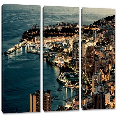 90 x 60 TOTAL - Monte Carlo, Monaco Canvas Print Wall Art at night 3 Panel Split Moaco on the Cote d'Azur