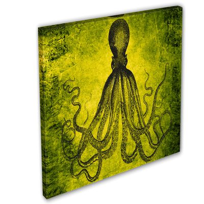 24 x 16 - Lord Bodner Octopus Canvas Print Wall Art. yellowgreen Kraken Room wall decor
