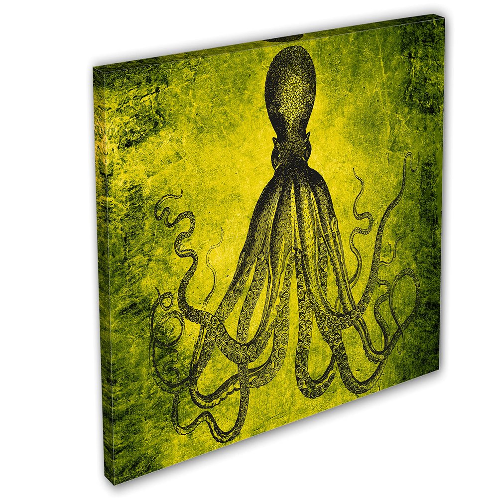 24 x 16 - Lord Bodner Octopus Canvas Print Wall Art. yellowgreen Kraken Room wall decor