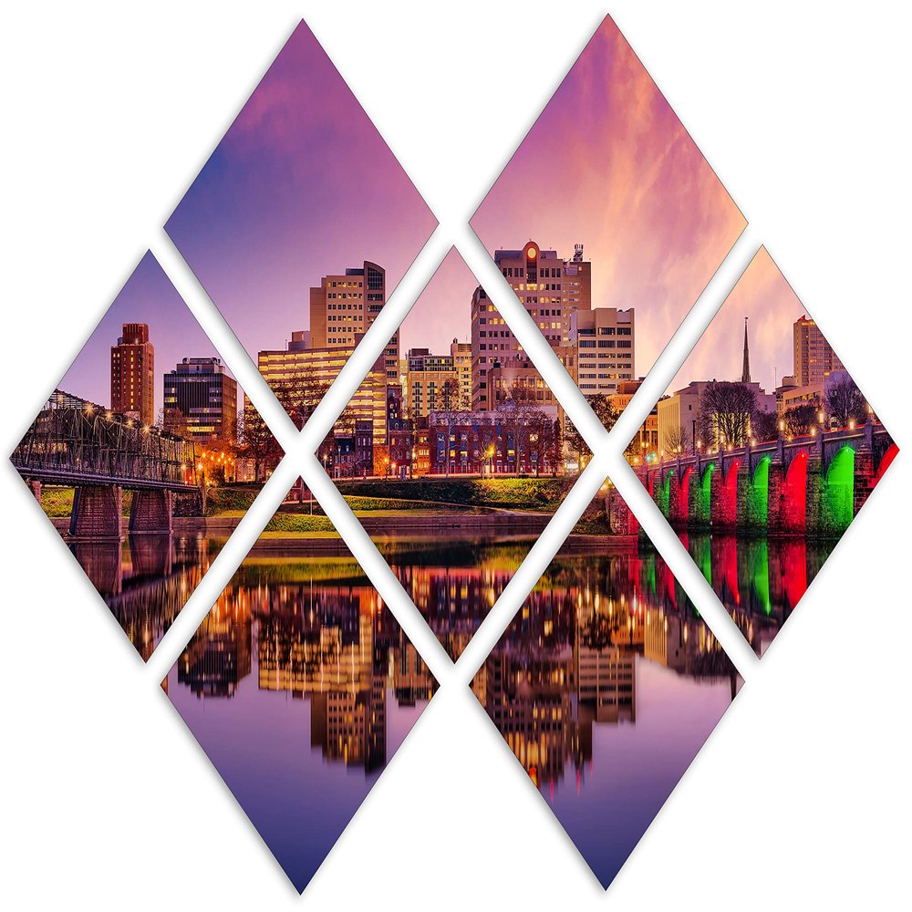 102 x 68 TOTAL - Harrisburg PA Canvas Print Wall Art purple pink sky 7 Panel Butterfly Split Harrisburg, Pennsylvania