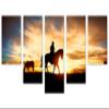 80 x 42 TOTAL - Cowboy, horse silhouette at sunset Canvas Print Wall Art 5 Panel Waterfall Split Cowboy Art view 1