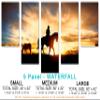 80 x 42 TOTAL - Cowboy, horse silhouette at sunset Canvas Print Wall Art 5 Panel Waterfall Split Cowboy Art view 2