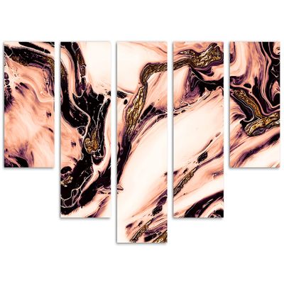 80 x 42 TOTAL - Acrylic Wall Art Canvas Print rose gold 5 Panel Waterfall Split Abstract marble style paint wall art