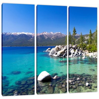45 x 30 TOTAL - Lake Tahoe Wall Art Canvas Print 3 Panel Split, Triptych home wall decor, Landscape interior design