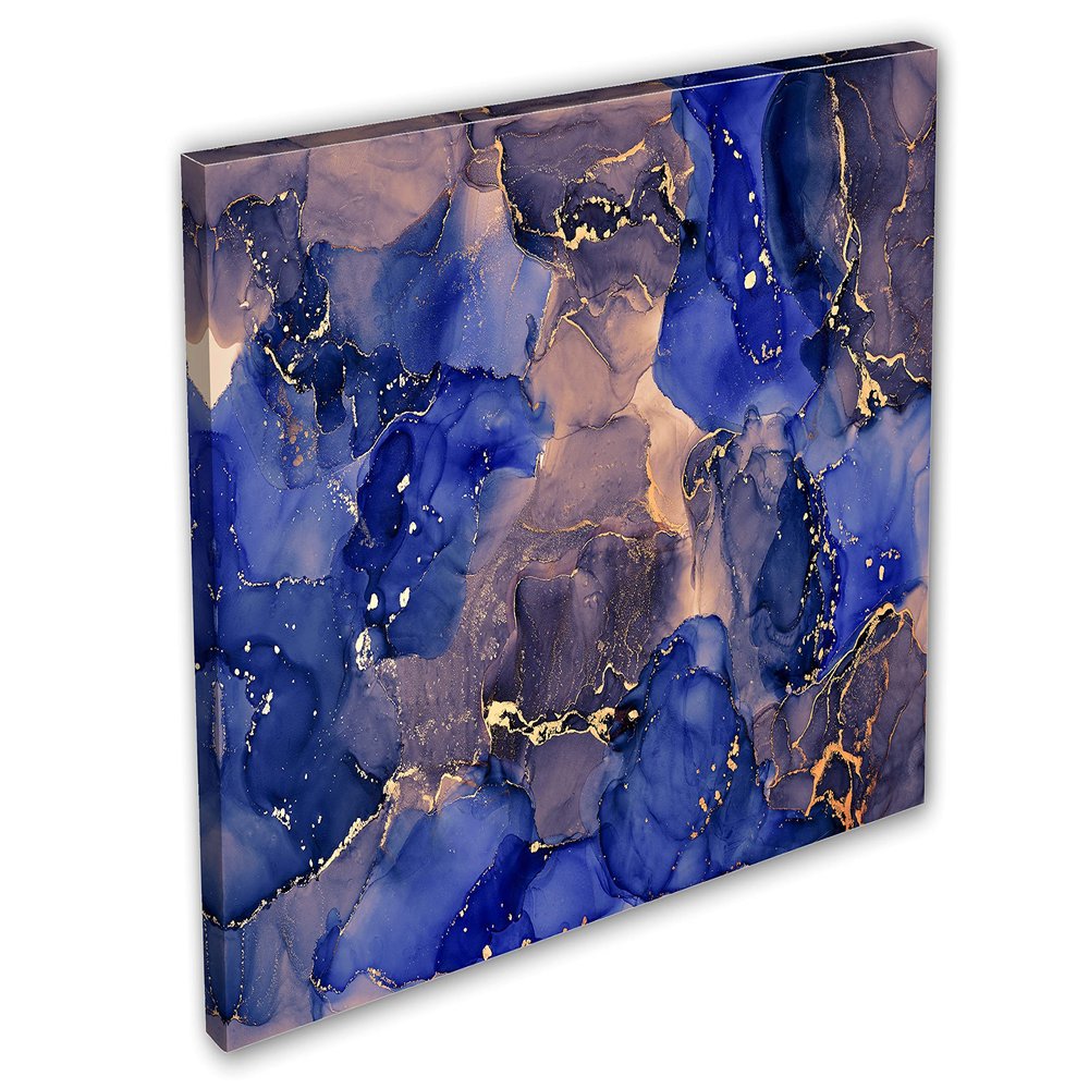 24 x 16 - Abstract Marble Canvas Print Wall Art Purple Blue & Gold Liquid Marble Decor