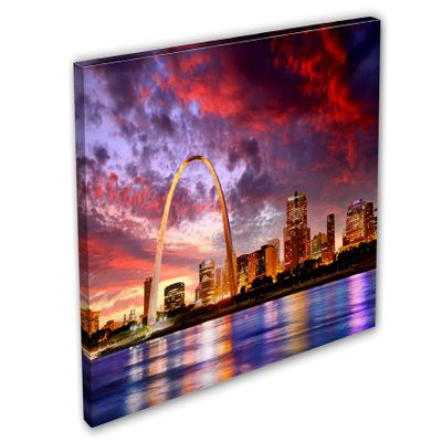 24 x 16 - St Louis MO Skyline Wall Art Canvas Print firy clouds Gateway Arch, Missouri