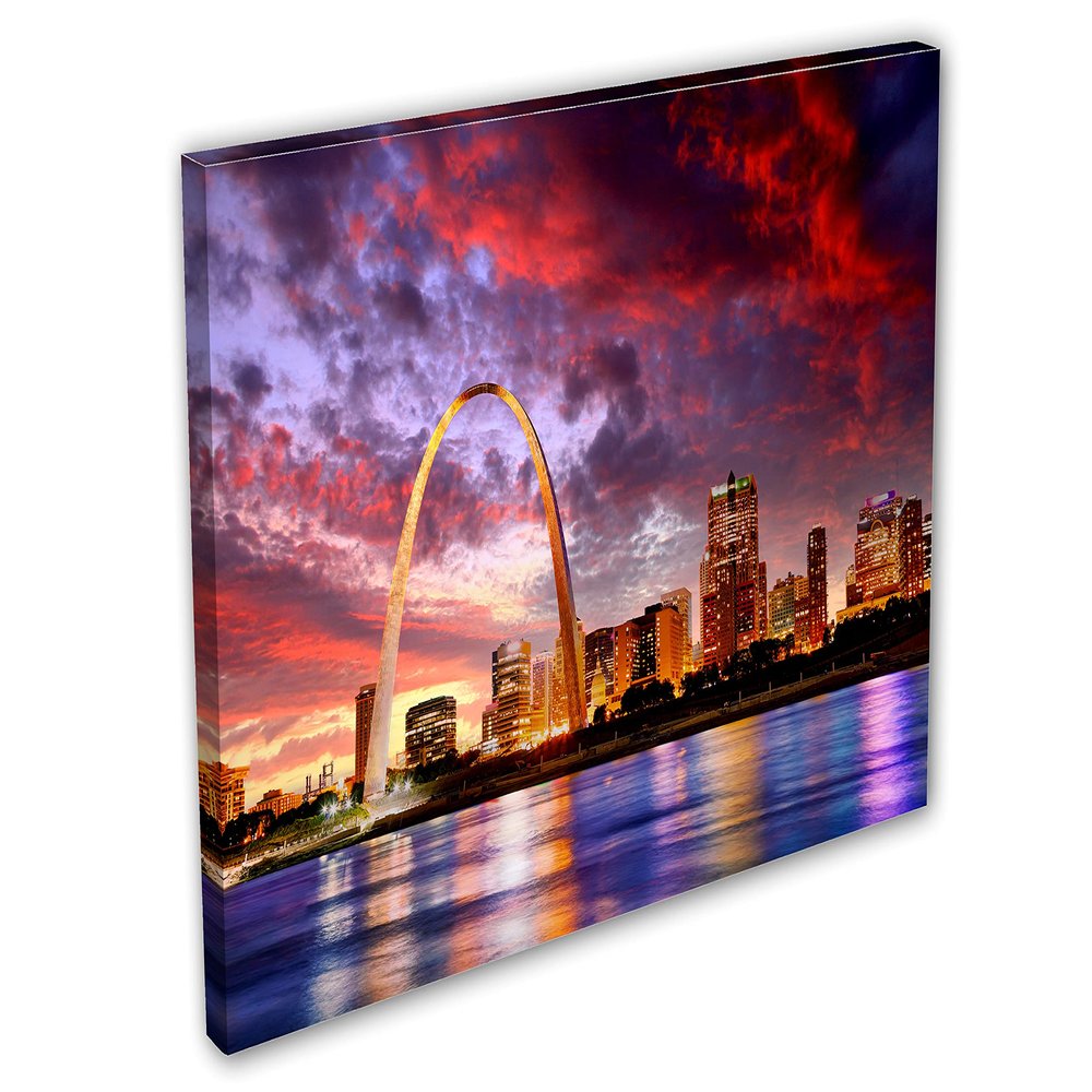 24 x 16 - St Louis MO Skyline Wall Art Canvas Print firy clouds Gateway Arch, Missouri
