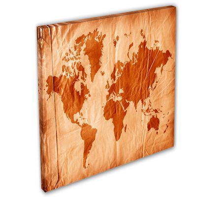 48 x 32 - Vintage World Map Canvas Print. Wall Art. Worn paper textured room decor