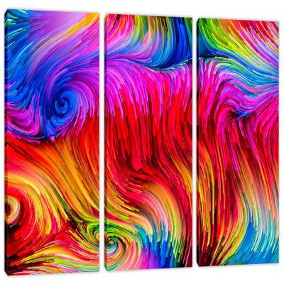 60 x 40 TOTAL - Abstract Color Lines Wall Art Fractal Canvas Print. 3 Panel Split Abstract Red art