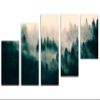 80 x 42 TOTAL - Foggy Dark Forest Canvas Print Wall Art 5 Panel Z Cut Split Misty Mountain Pine Forest Landscape view 1