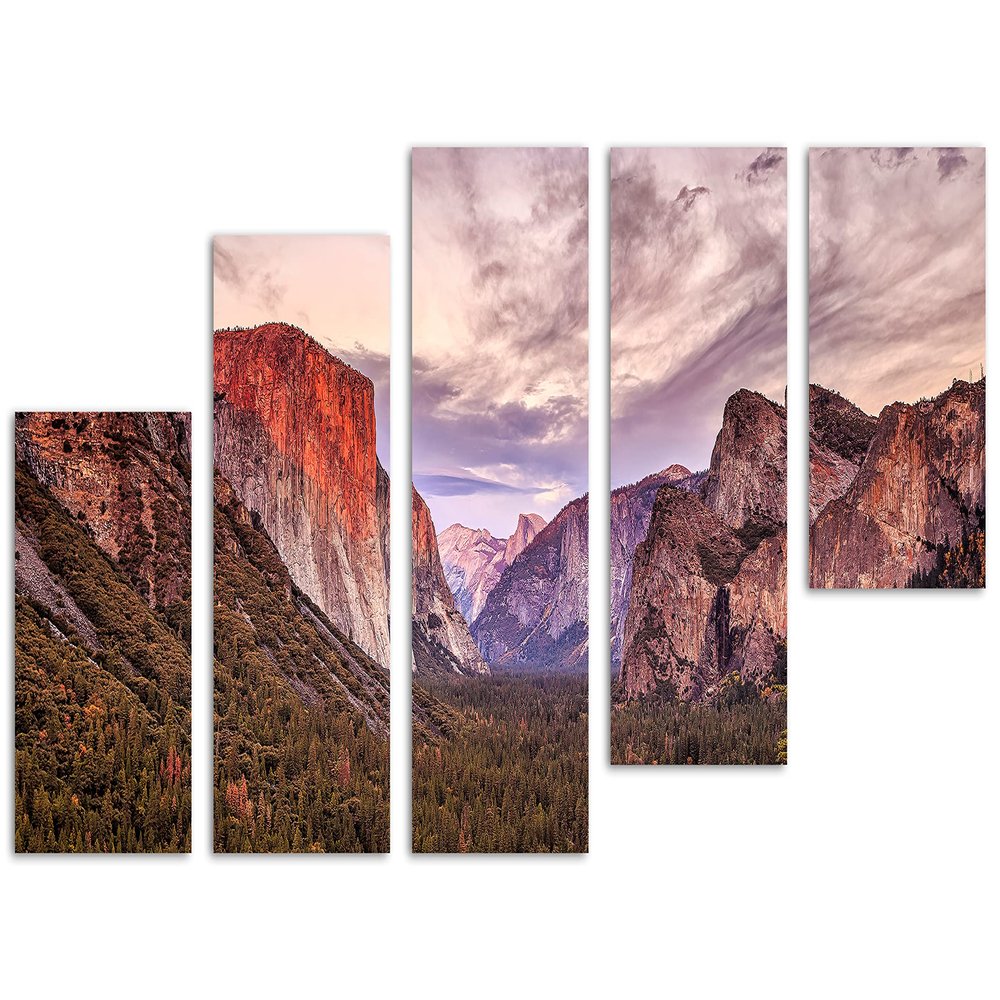 80 x 42 TOTAL - El Capitan Yosemite Canvas Print Wall Art rose gold 5 Panel Z Cut Split half dome mountain, trees