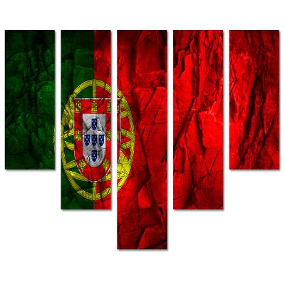 80 x 42 TOTAL - Portugal Flag Canvas Print Wall Art stone effect - 5 Panel Waterfall Split. Country Flag home decor