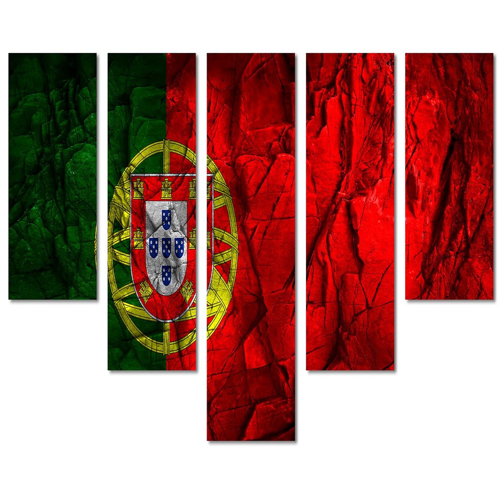 80 x 42 TOTAL - Portugal Flag Canvas Print Wall Art stone effect - 5 Panel Waterfall Split. Country Flag home decor