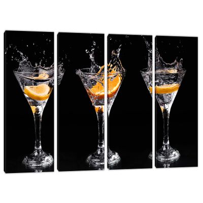 72 x 36 TOTAL - Martini Drinks & Orange Canvas Print Wall Art. 4 Panel Split