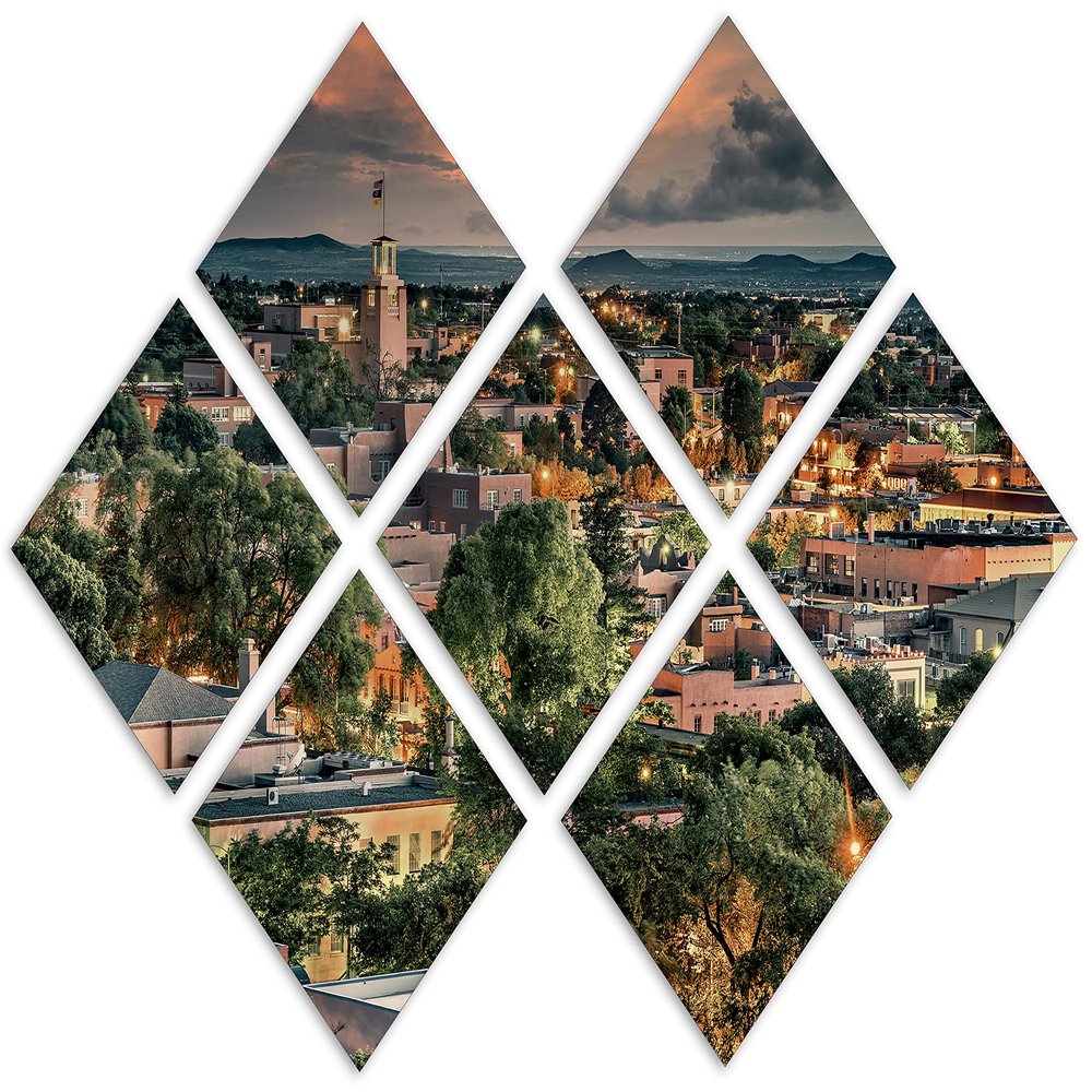 102 x 68 TOTAL - Santa Fe, NM Canvas print Wall Art with dramatic skies 7 Panel Butterfly Split Santa Fe, New Mexico