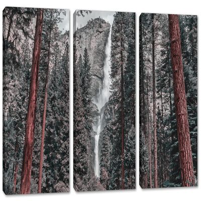 60 x 40 TOTAL - Yosemite falls Canvas Print Wall Art faded 3 Panel Split Waterfall Yosemite National Park