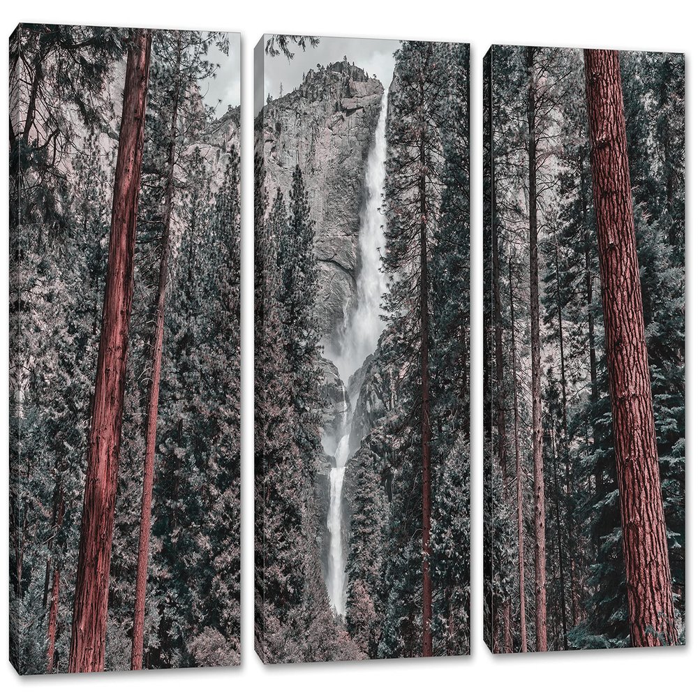 60 x 40 TOTAL - Yosemite falls Canvas Print Wall Art faded 3 Panel Split Waterfall Yosemite National Park