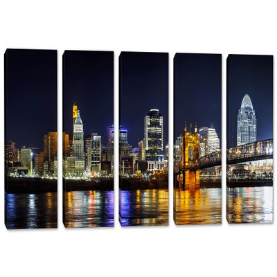 120 x 60 TOTAL - Cincinnati Ohio Skyline at night Canvas Print. 5 Panel Split Wall Art. For interior design