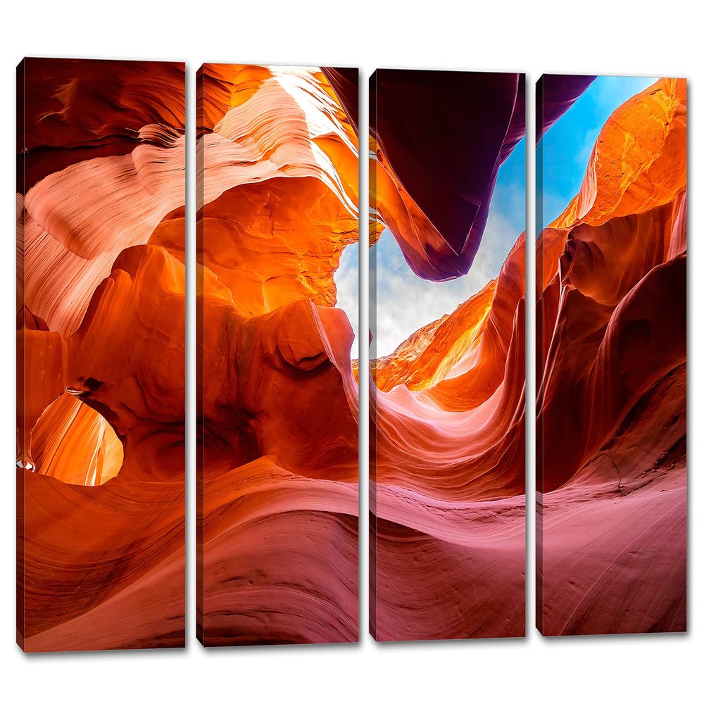64 x 40 TOTAL - Antelope Canyon Canvas Print Wall Art 4 Panel Split Arizona, Antelope Canyon Photo Print