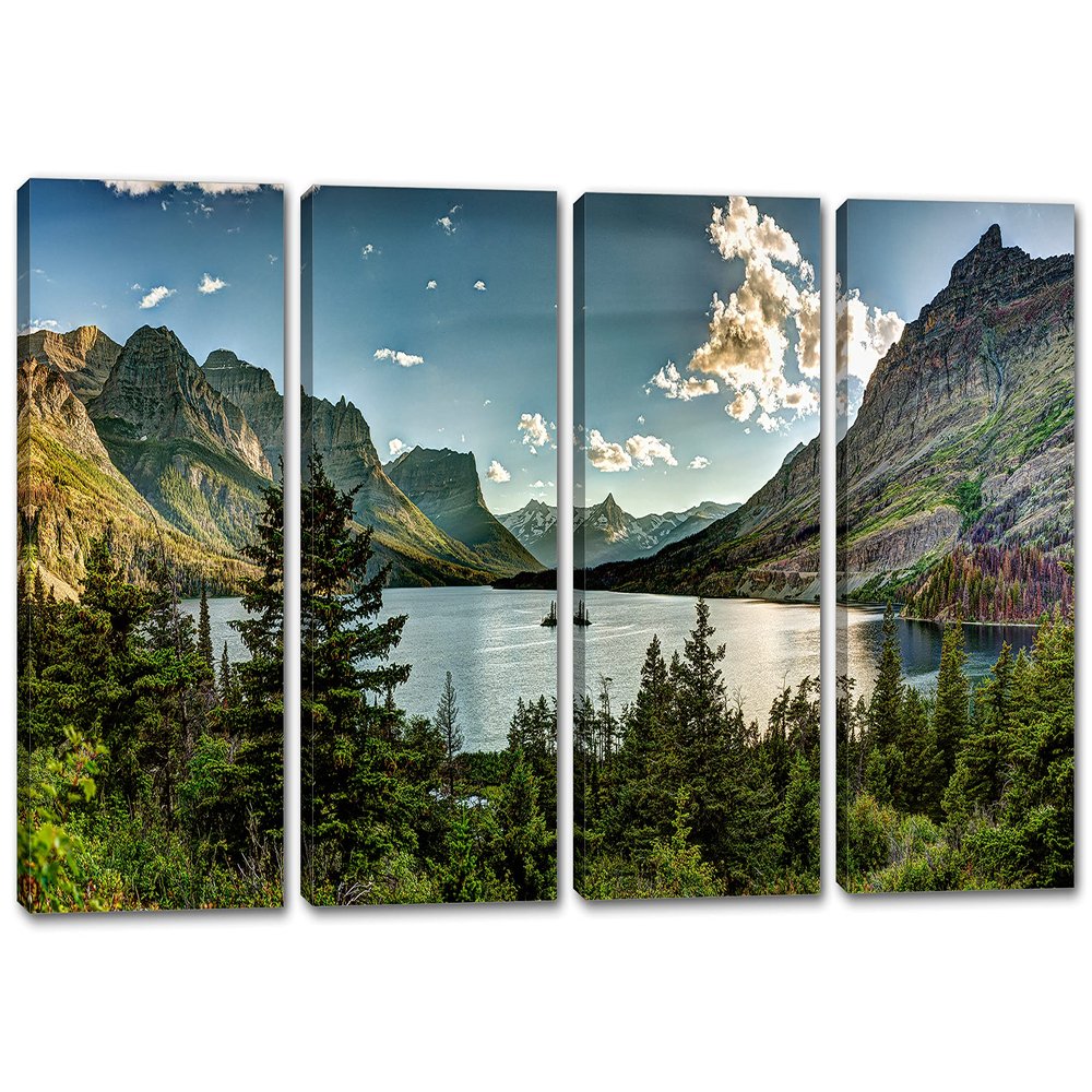 120 x 60 TOTAL - Montana Glacier National Park Canvas Print Wall Art 4 Panel Split Landscape Print with low light