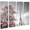 64 x 40 TOTAL - Eiffel Tower & Red Tree leaves Canvas Print 4 Panel Split. Paris France Wall Art decor view 1